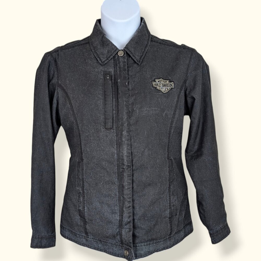 Harley Davidson Embroidered Distressed Zip Jacket